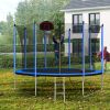 10FT Trampoline with Basketball Hoop Inflator and Ladder(Inner Safety Enclosure) Blue