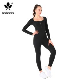 Square Collar Chest Short Zipper Jumpsuit (Option: Black-L)
