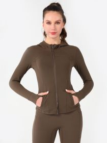Hooded Jacket Yoga Clothes (Option: Brown-M)