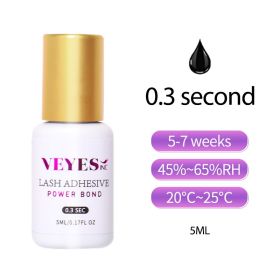 Veyes Inc 5ml Eyelash Extensions Glue Veyelash 1 Second Fast Drying Clear Lash Adhesive 4-6 Weeks Retention Volume Makeup Tool (Color: 0.3s dring)