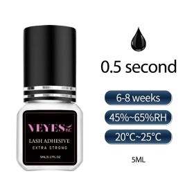Veyes Inc 5ml Eyelash Extensions Glue Veyelash 1 Second Fast Drying Clear Lash Adhesive 4-6 Weeks Retention Volume Makeup Tool (Color: 0.5s drying strong)