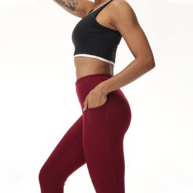 Adding Velvet In Winter Pocket Ankle Pants (Option: Wine red-S)